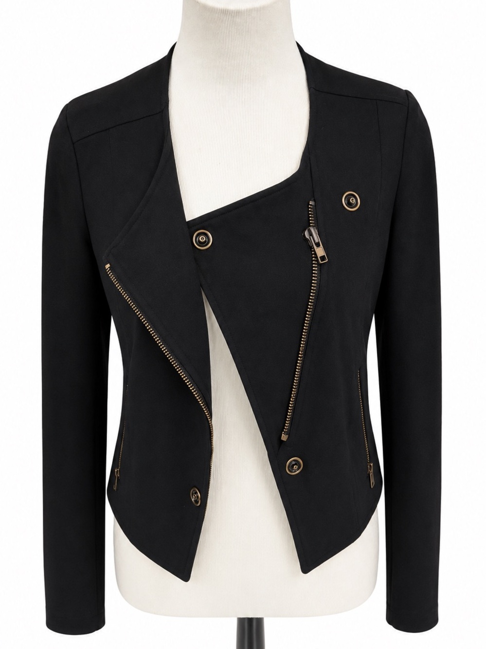 CAbi Black Asymmetrical Zip Moto Jacket Small